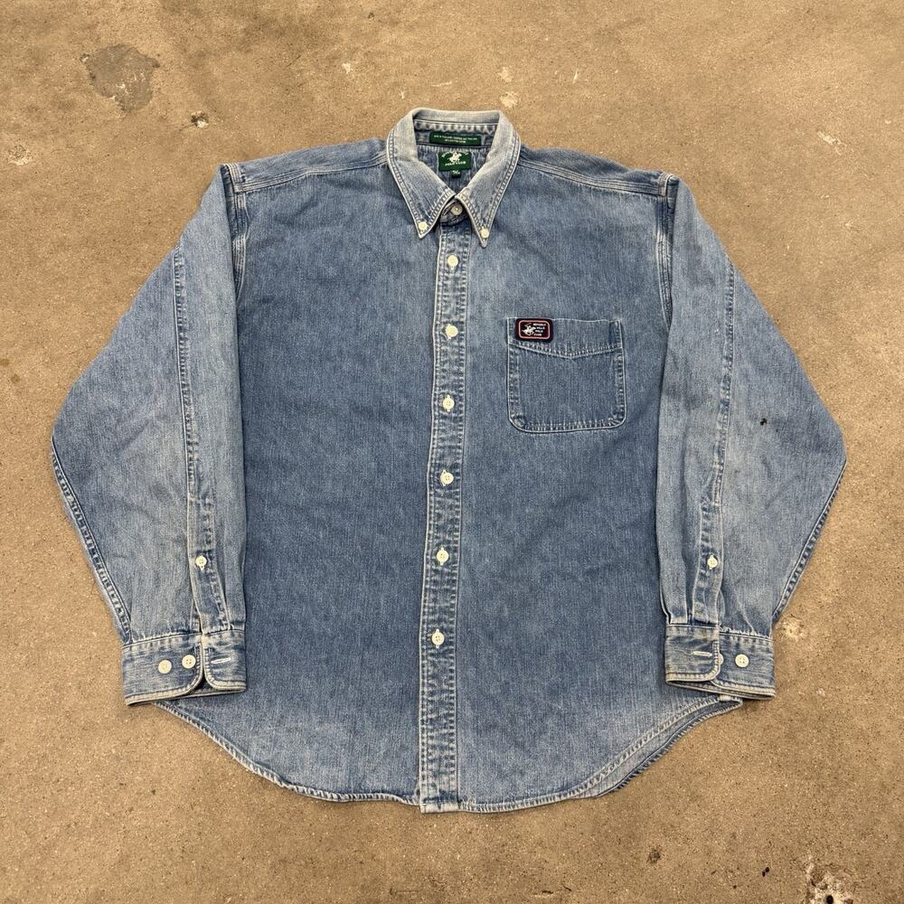 Vintage 90s Beverly Hills Polo Club Button Down Denim Shirt Blue Men’s XL